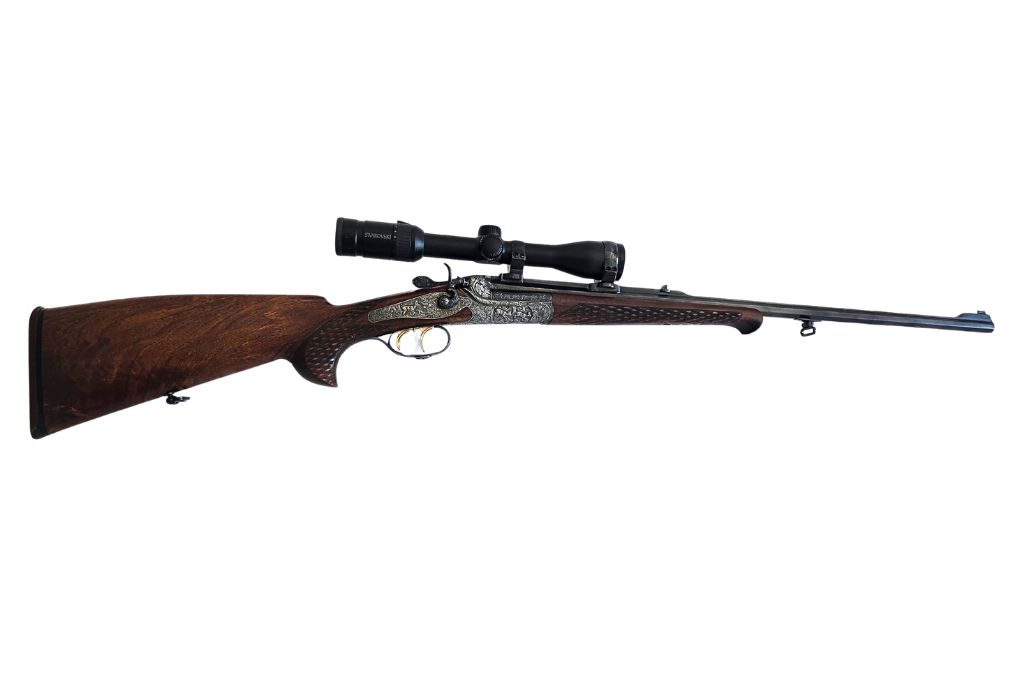 gebr. Ischler Hahnstutzen mit tiefgestochenen Tierstücken und montiertem SWAROVSKI Z3 3-9x36A Abs. 4, Zustand: Sehr gut
