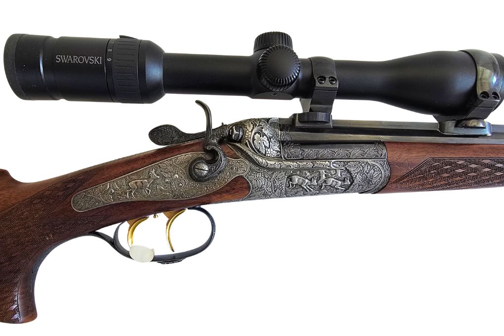 gebr. Ischler Hahnstutzen mit tiefgestochenen Tierstücken und montiertem SWAROVSKI Z3 3-9x36A Abs. 4, Zustand: Sehr gut