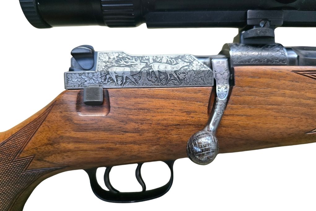 gebr. MAUSER 66 Luxus mit graviertem System und Montage, Achtkantlauf, mit SEM montiertem DOCTER 3-9x56L Abs. Leuptpunkt mit 3 Balken, Zustand: Sehr gut