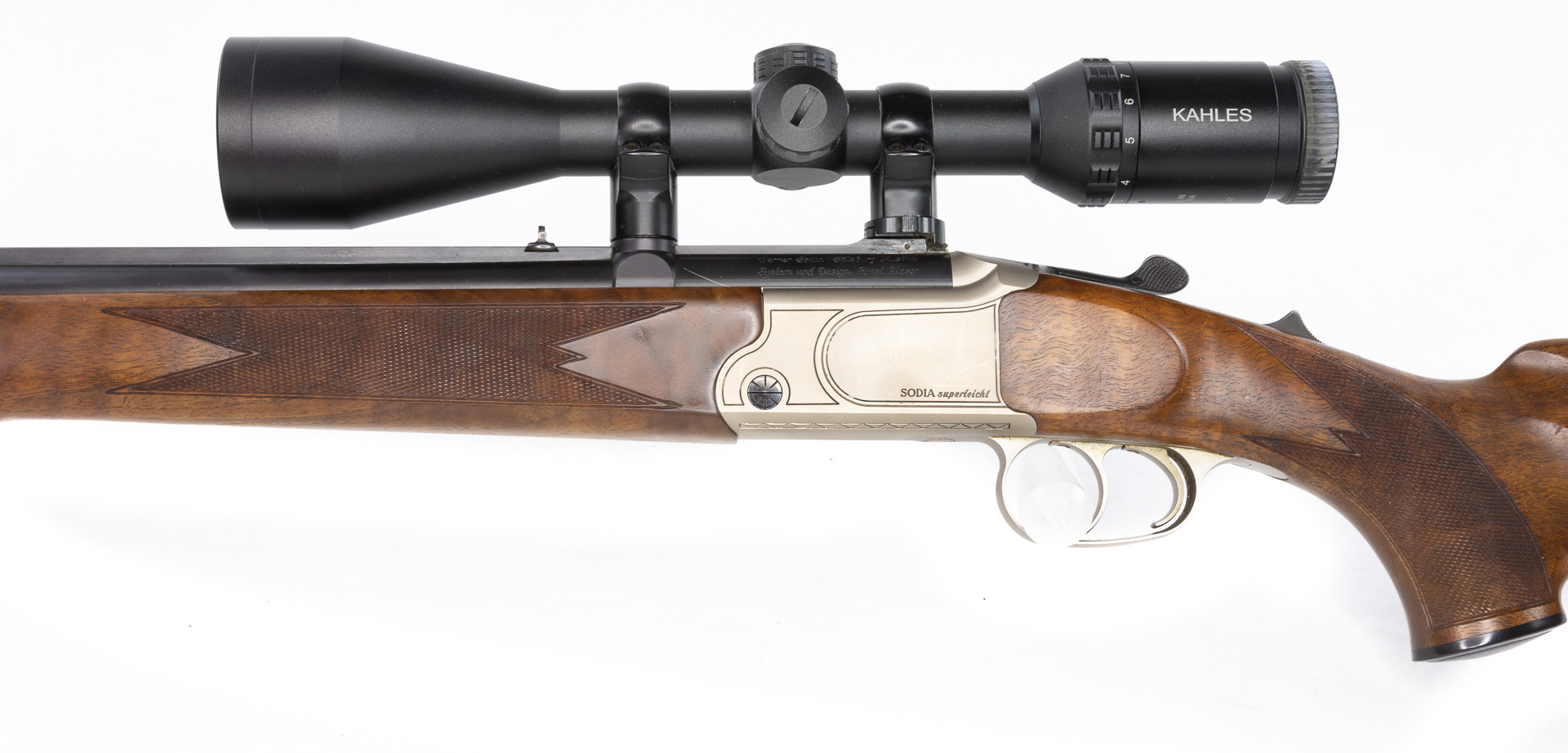gebr. SODIA Superleicht, Mod. Standard, Kal. 20/76 - 5,6x50 RM mit montiertem Kahles KXi 3,5-10x50L Abs. 4-Dot gebr. SODIA Superleicht, Mod. Standard, Kal. 20/76 - 5,6x50 RM mit montiertem Kahles KXi 3,5-10x50L Abs. 4-Dot
