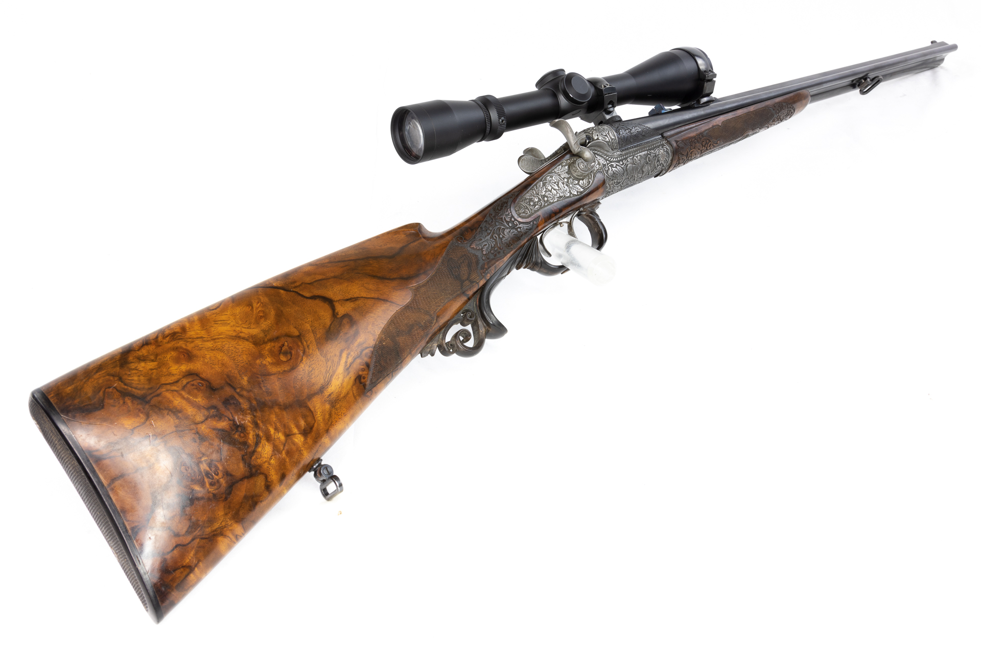 gebr. SODIA Hahnbüchsflinte Kal. 20/76 & 6,5x57 mit tiefgestochener Gravur und mont. Leupold 3-9x40 Abs. Plex, Zustand: Neuwertig gebr. SODIA Hahnbüchsflinte Kal. 20/76 & 6,5x57 mit tiefgestochener Gravur und mont. Leupold 3-9x40 Abs. Plex, Zustand: Neuwertig