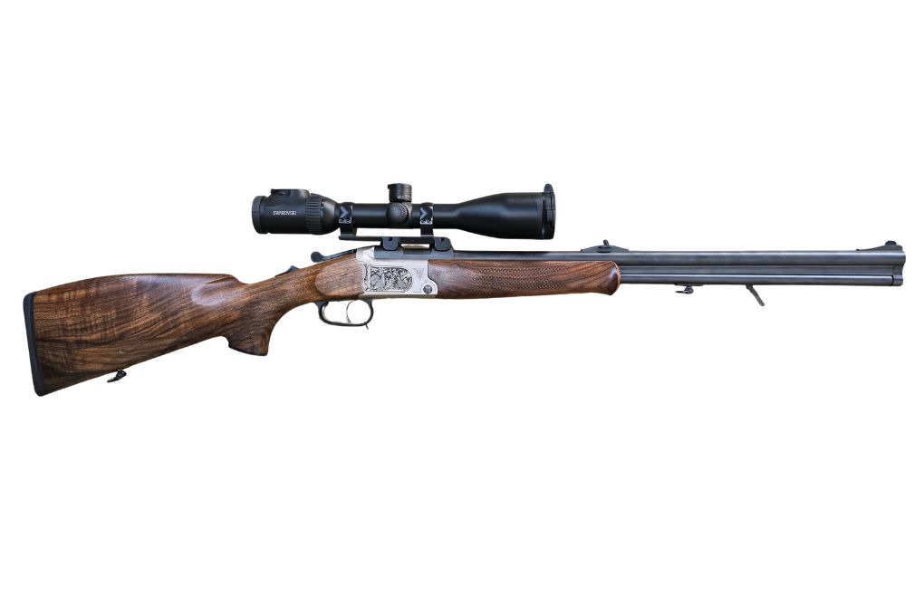 gebr. MERKEL Bockbüchsflinte Mod. B4 mit Aufkippmontage montiertes SWAROVSKI Z6i 2-12x50 L mit Ballistikturm, Zustand: Neuwertig, NPR: € 8.565,00 Kal. 12/76