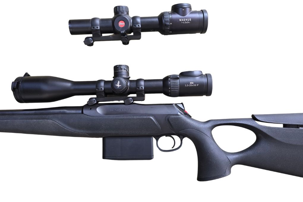gebr. SAUER 505 Synchro XT mit orig. SM mortietem SWAROVSKI Z8i 3,5-28x50P L Abs. 4A-I mit BTF und Wechseloptik LEICA Magnus 1-6x24i, und ROEDALE  Hunter 50XK+ #H50XK-01661, Zustand: Neuwertig
