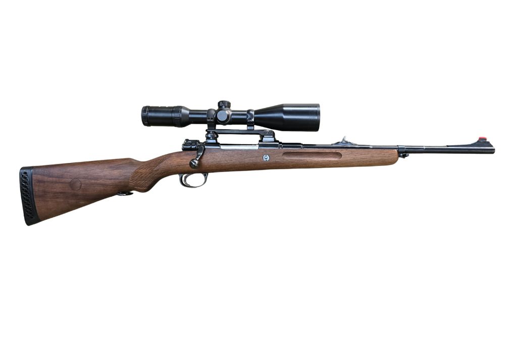 gebr. MAUSER 98 Kurz, LL42cm mit Drückjagdvisierung und mit EAW SM montiertes HAKKO 3-12x50L, Abs. 4, Zustand: Gut