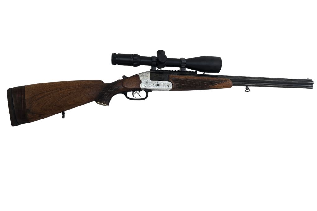 gebr. HEYM Mod. 22 S mit Umschaltung mit Fixmontage montiertem AJ 5-20x50L Abs. 4-NP, Zustand; Gut Kal. 20/70