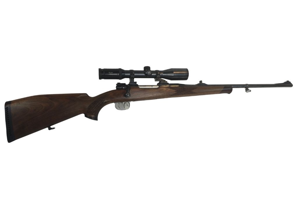 gebr. MAUSER 98 mit dt. Jagdschaft und deutschen Stecher, mit EAW SM montiertem KAHLES Helia 2,2-9x42S Abs. 1, Zustand: Sehr gut