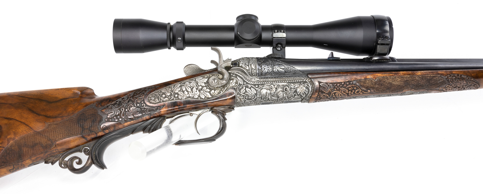 gebr. SODIA Hahnbüchsflinte Kal. 20/76 & 6,5x57 mit tiefgestochener Gravur und mont. Leupold 3-9x40 Abs. Plex, Zustand: Neuwertig gebr. SODIA Hahnbüchsflinte Kal. 20/76 & 6,5x57 mit tiefgestochener Gravur und mont. Leupold 3-9x40 Abs. Plex, Zustand: Neuwertig