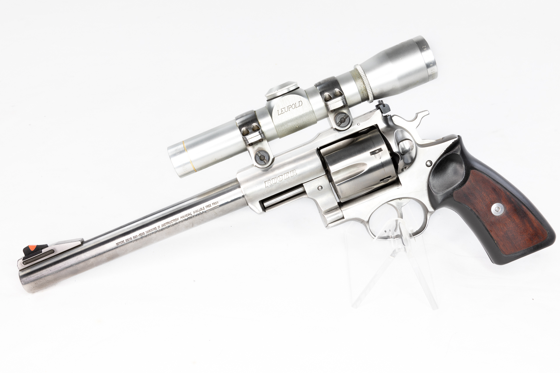 gebr. RUGER Revolver Mod. Super Redhawk, mit orig. Montage montiertes LEUPOLD M8 2x stainless Abs. Plex gebr. RUGER Revolver Mod. Super Redhawk, mit orig. Montage montiertes LEUPOLD M8 2x stainless Abs. Plex