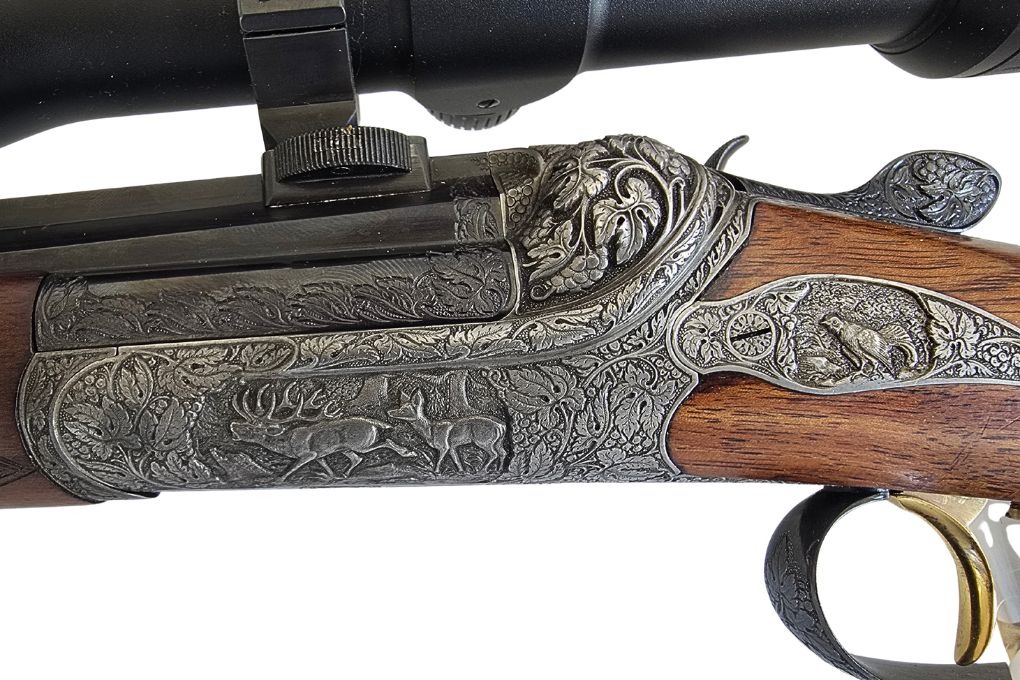 gebr. Ischler Hahnstutzen mit tiefgestochenen Tierstücken und montiertem SWAROVSKI Z3 3-9x36A Abs. 4, Zustand: Sehr gut