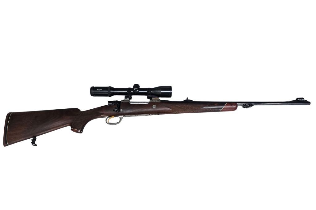 gebr. DUMOULIN 98er mit Gravur und mit SEM montiertem SWAROVSKI Habicht 1,5-6x42L Abs. 4, Zustand: Sehr gut