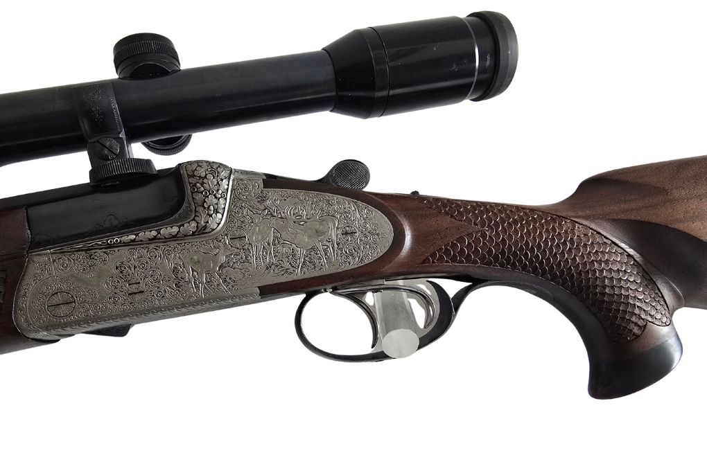 gebr. SODIA Bergstutzen mit lg. Seitenplatten und Schaftmagazin und montiertem SWAROVSKI Habicht 6x42S Abs. 7A, Zustand: Gut Kal. 5,6x50RMag.