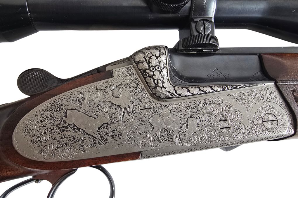 gebr. SODIA Bergstutzen mit lg. Seitenplatten und Schaftmagazin und montiertem SWAROVSKI Habicht 6x42S Abs. 7A, Zustand: Gut Kal. 5,6x50RMag.
