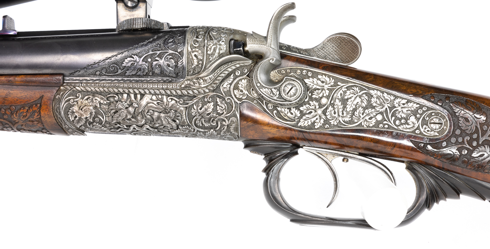 gebr. SODIA Hahnbüchsflinte Kal. 20/76 & 6,5x57 mit tiefgestochener Gravur und mont. Leupold 3-9x40 Abs. Plex, Zustand: Neuwertig gebr. SODIA Hahnbüchsflinte Kal. 20/76 & 6,5x57 mit tiefgestochener Gravur und mont. Leupold 3-9x40 Abs. Plex, Zustand: Neuwertig