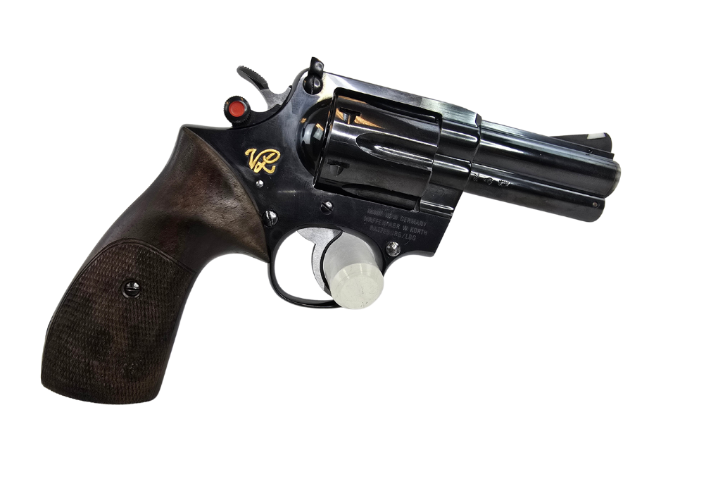 gebr. KORTH Revolver mit Holzgriffschale und goldenes Monogramm, Zustand: Neuwertig, NPR: € 3.150,00