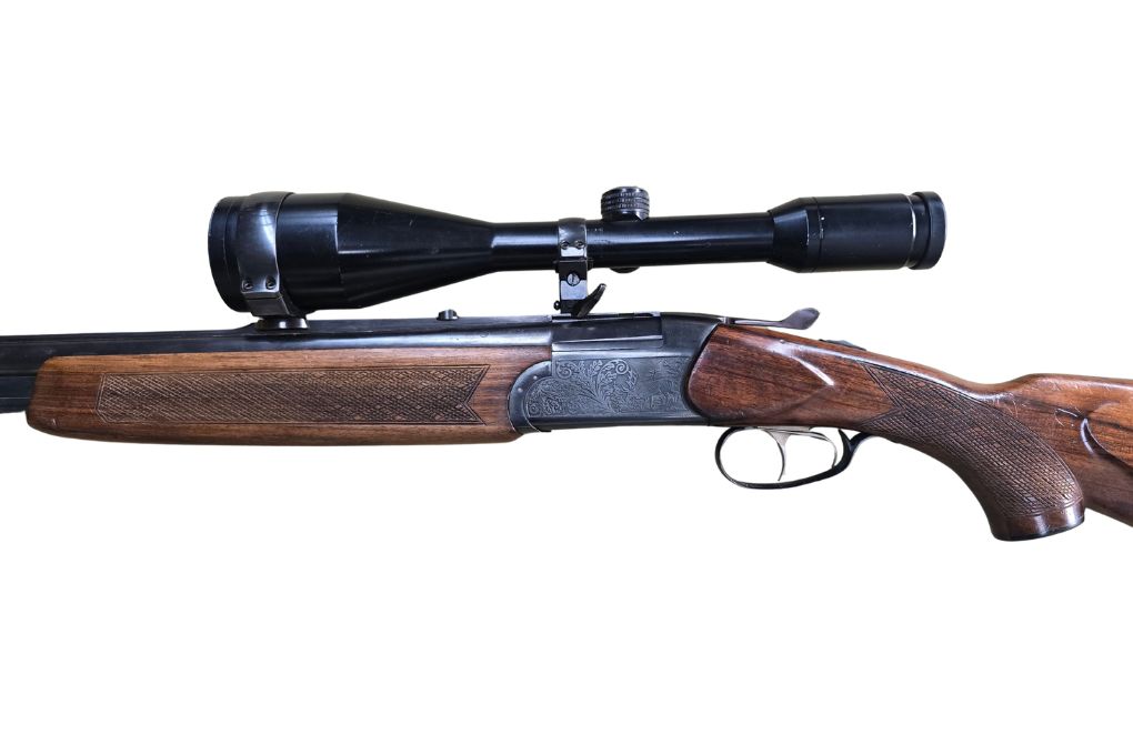 gebr. BRÜNNER Mod. 502.6 mit SM montiertes KAHLES Helia 7x56L Abs. 7A, Zustand: Gut - Kal. 12/70