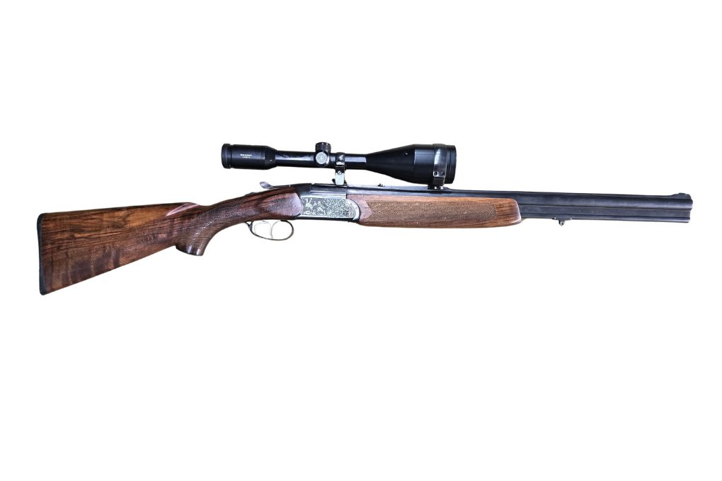 gebr. BRÜNNER Mod. 502.6 mit SM montiertes KAHLES Helia 7x56L Abs. 7A, Zustand: Gut - Kal. 12/70