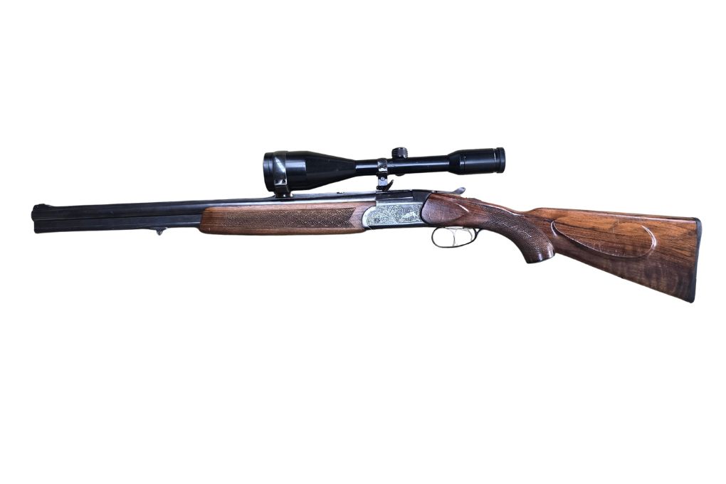 gebr. BRÜNNER Mod. 502.6 mit SM montiertes KAHLES Helia 7x56L Abs. 7A, Zustand: Gut - Kal. 12/70