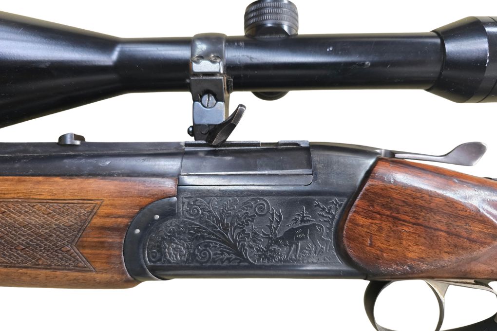 gebr. BRÜNNER Mod. 502.6 mit SM montiertes KAHLES Helia 7x56L Abs. 7A, Zustand: Gut - Kal. 12/70