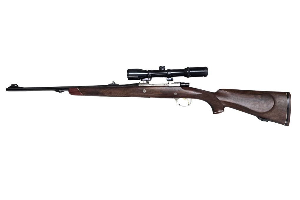 gebr. DUMOULIN 98er mit Gravur und mit SEM montiertem SWAROVSKI Habicht 1,5-6x42L Abs. 4, Zustand: Sehr gut