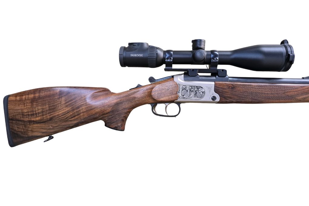 gebr. MERKEL Bockbüchsflinte Mod. B4 mit Aufkippmontage montiertes SWAROVSKI Z6i 2-12x50 L mit Ballistikturm, Zustand: Neuwertig, NPR: € 8.565,00 Kal. 12/76