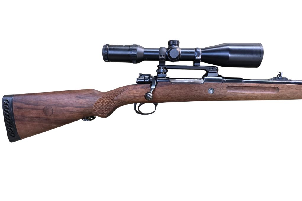 gebr. MAUSER 98 Kurz, LL42cm mit Drückjagdvisierung und mit EAW SM montiertes HAKKO 3-12x50L, Abs. 4, Zustand: Gut