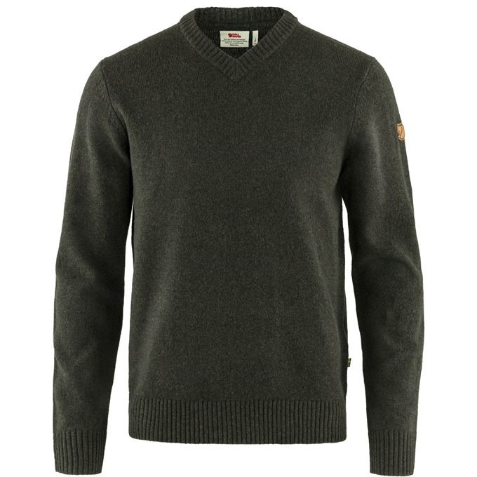 FJÄLL RÄVEN Övik V-Neck Sweater M in Dunkeloliv